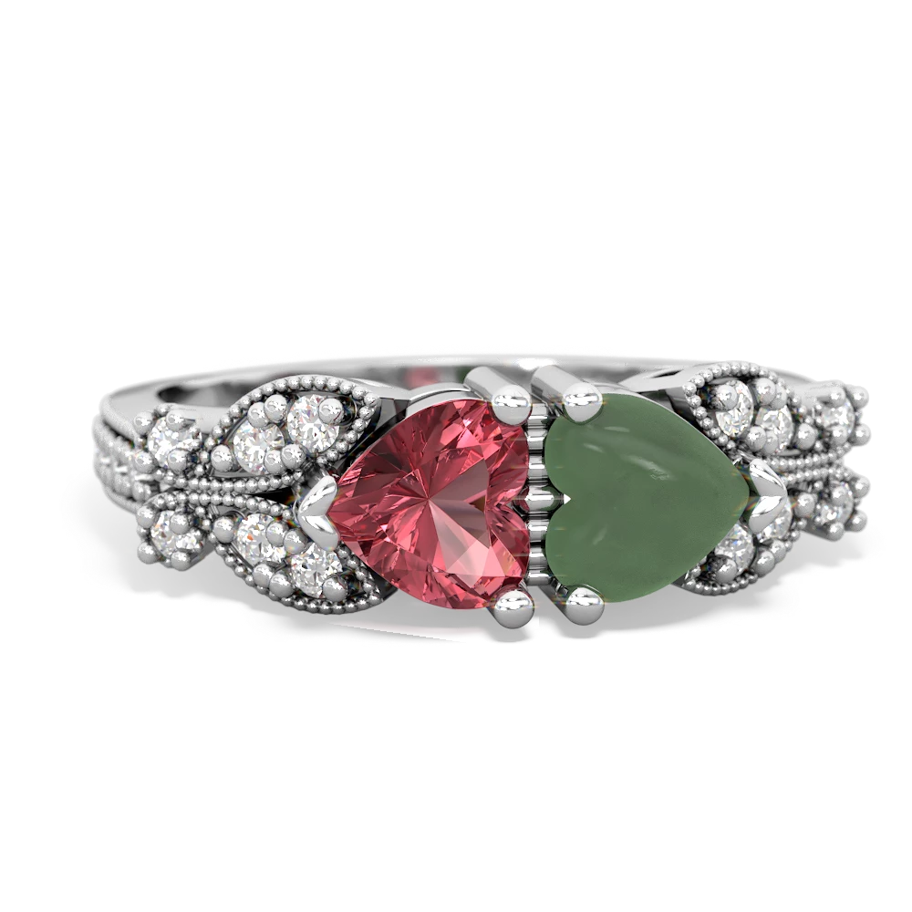 Pink Tourmaline Diamond Butterflies 14K White Gold ring R5601