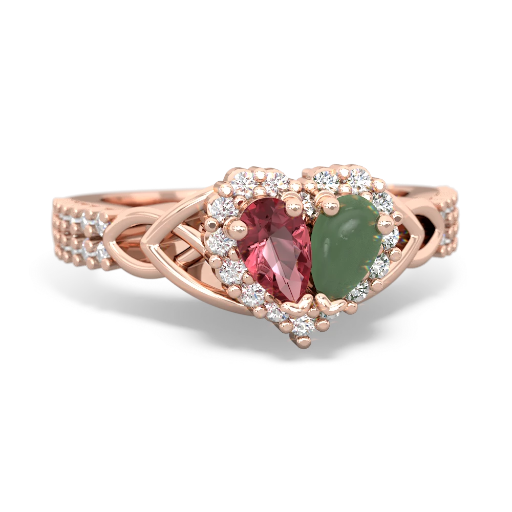 Pink Tourmaline Celtic Knot Two Hearts As One 14K Rose Gold ring R2644HRT