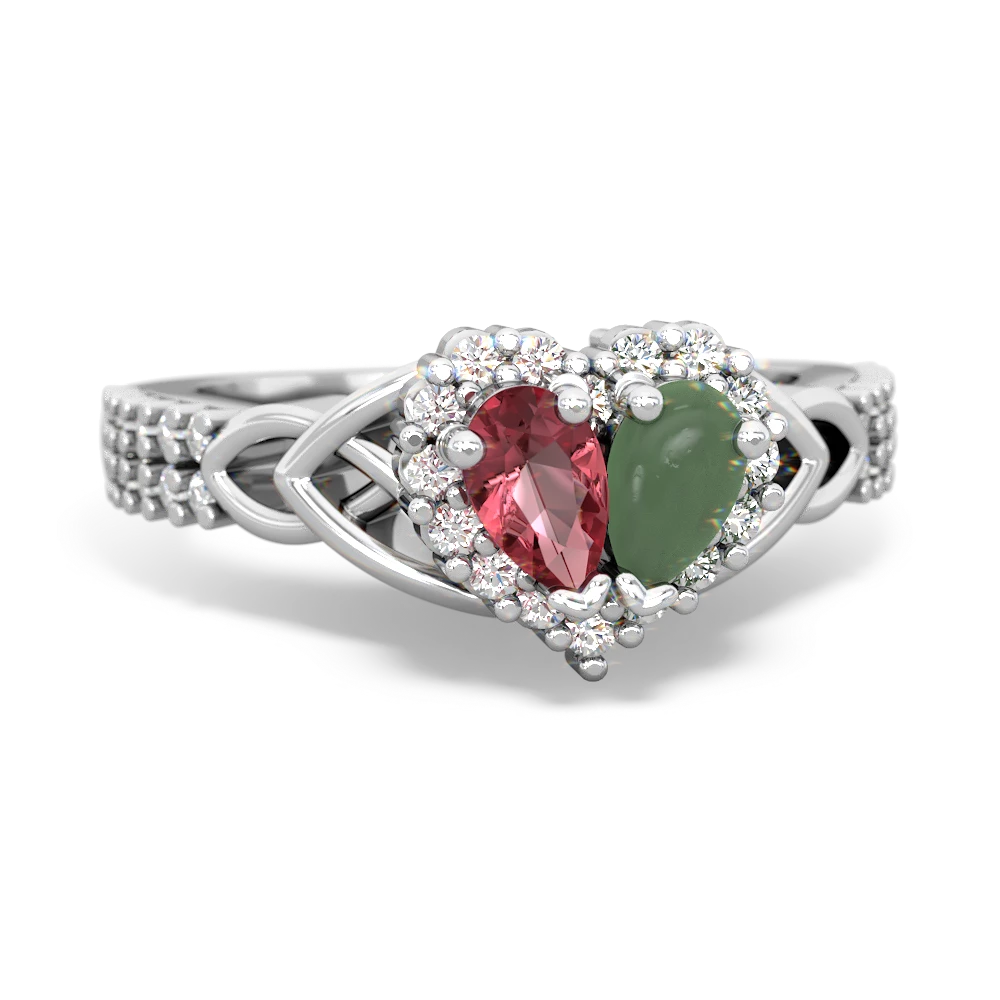 Pink Tourmaline Celtic Knot Two Hearts As One 14K White Gold ring R2644HRT