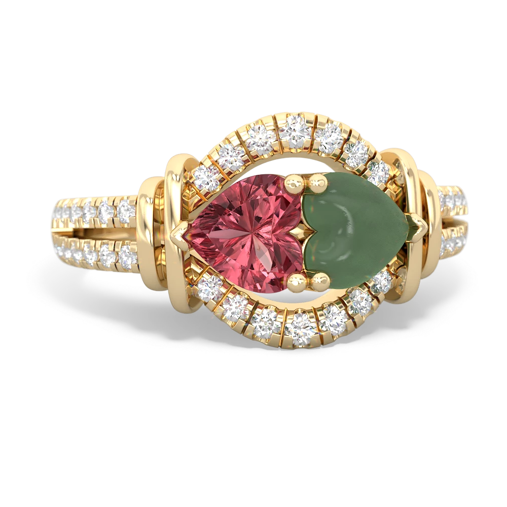 Pink Tourmaline Art-Deco Keepsake 14K Yellow Gold ring R5630