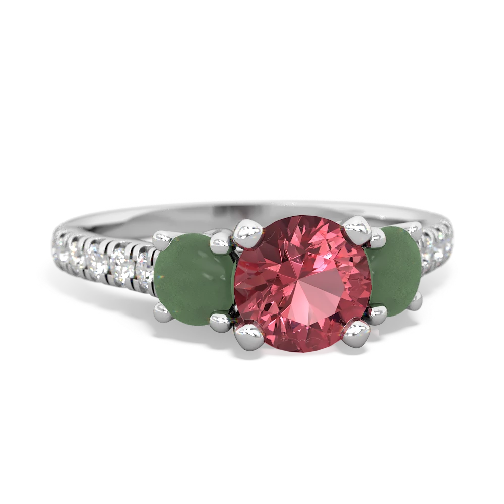 Pink Tourmaline Pave Trellis 14K White Gold ring R5500