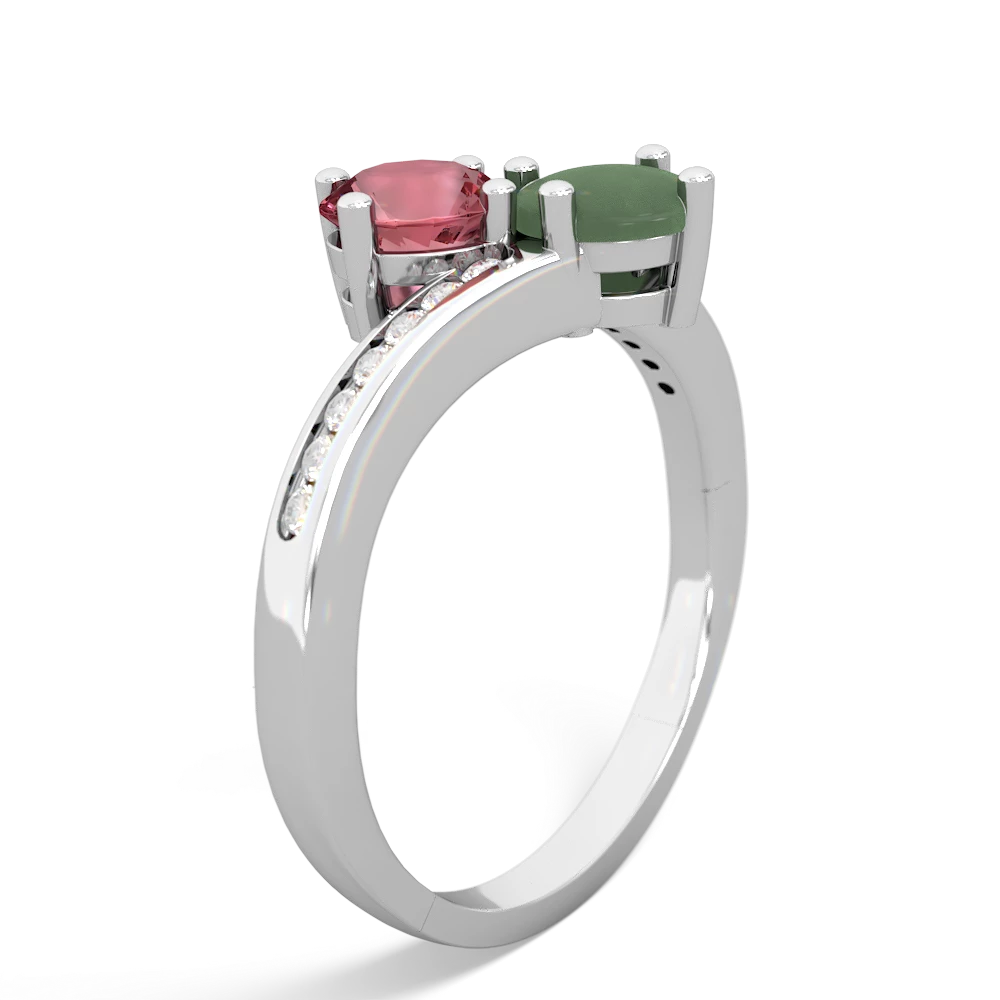 Pink Tourmaline Channel Set Two Stone 14K White Gold ring R5303