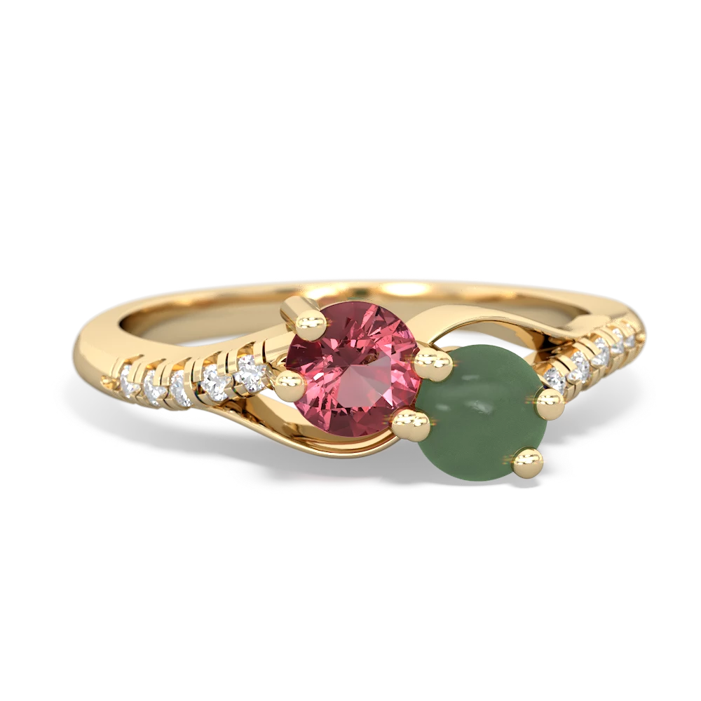 Pink Tourmaline Infinity Pave Two Stone 14K Yellow Gold ring R5285