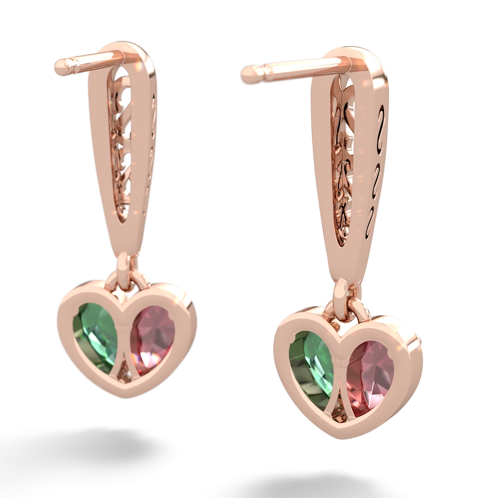 Pink Tourmaline Filligree Heart 14K Rose Gold earrings E5070