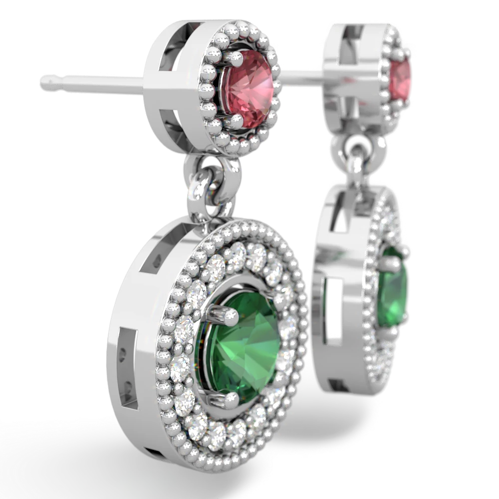 Pink Tourmaline Halo Dangle 14K White Gold earrings E5319