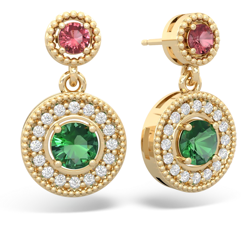 Pink Tourmaline Halo Dangle 14K Yellow Gold earrings E5319