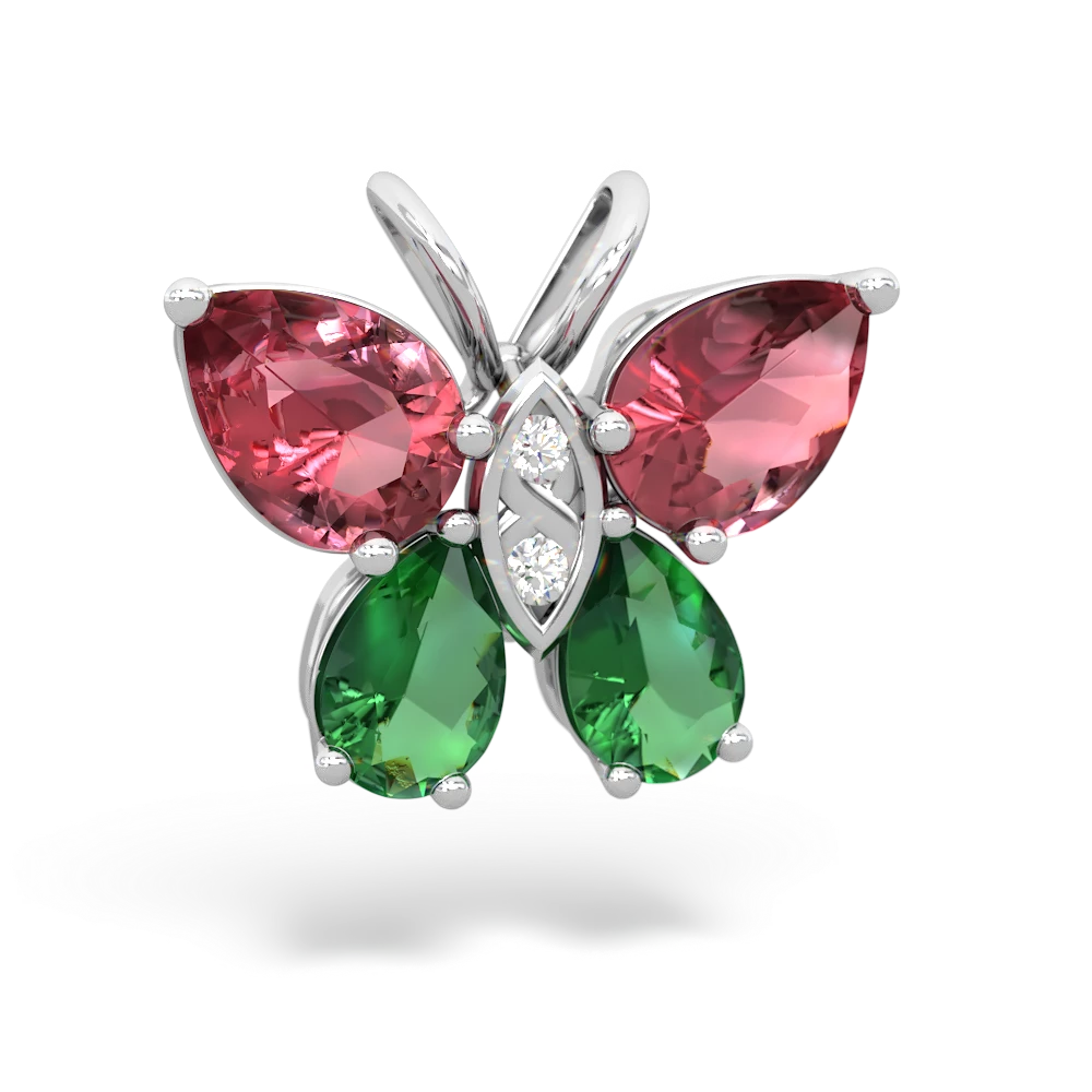 Pink Tourmaline Butterfly 14K White Gold pendant P2215