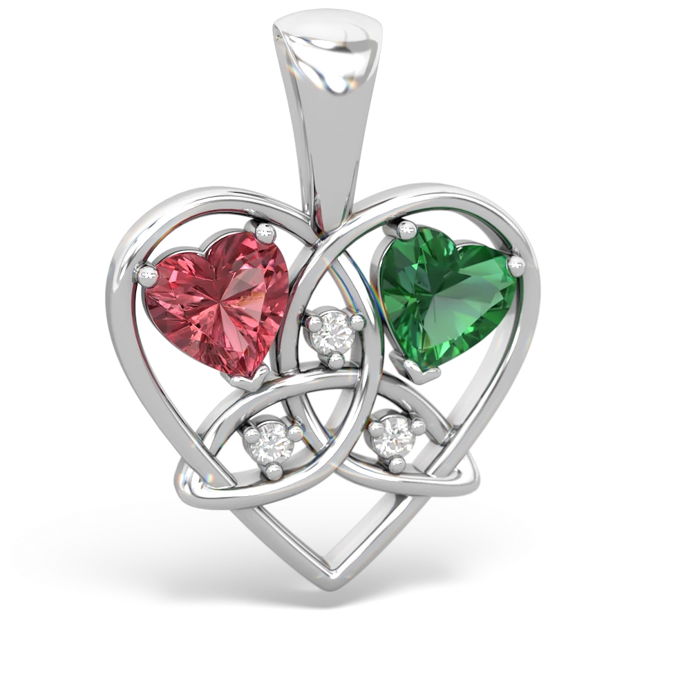 Pink Tourmaline Celtic Trinity Heart 14K White Gold pendant P5331