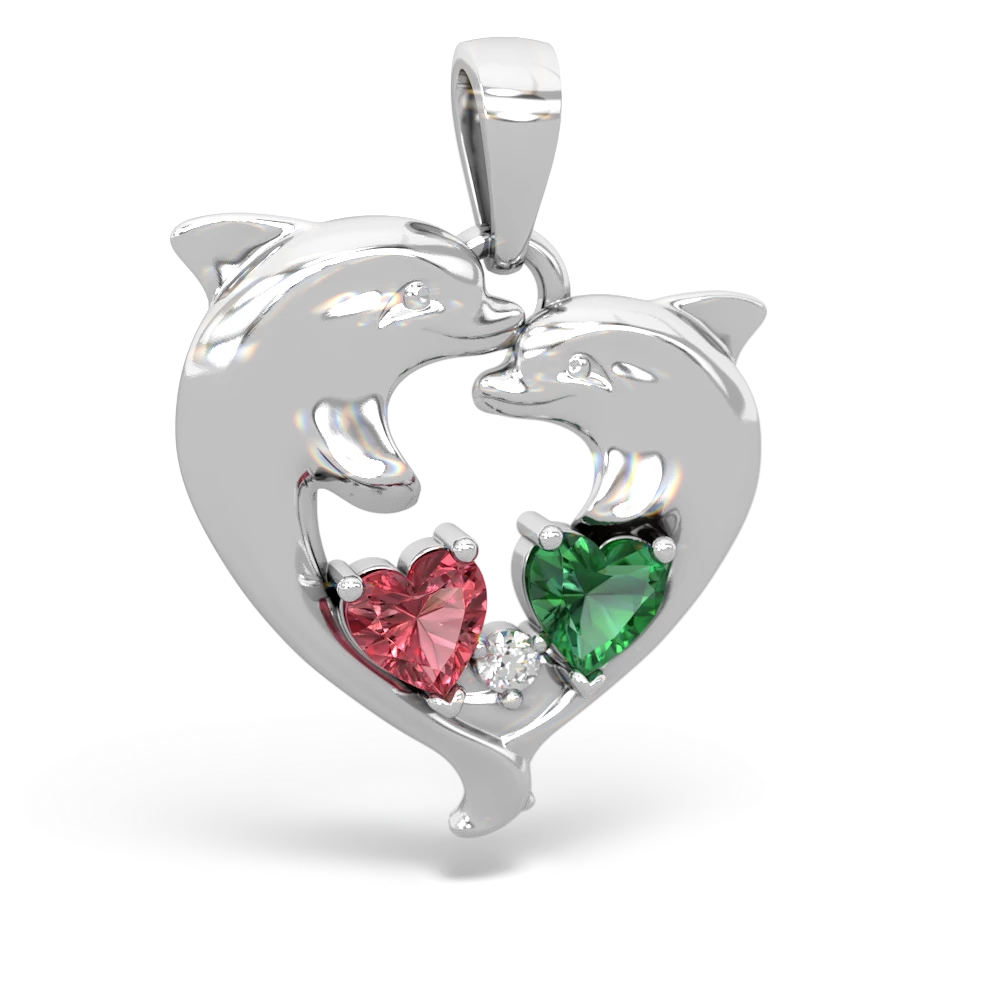 Pink Tourmaline Dolphin Heart 14K White Gold pendant P5820