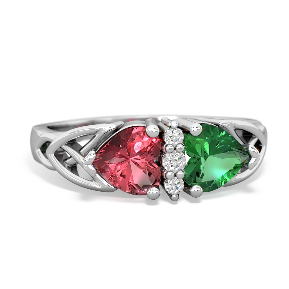 Pink Tourmaline Celtic Knot Double Heart 14K White Gold ring R5040