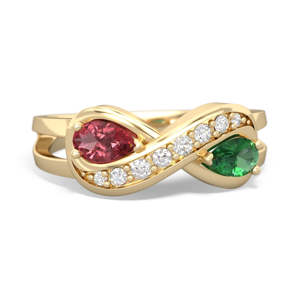 Pink Tourmaline Diamond Infinity 14K Yellow Gold ring R5390