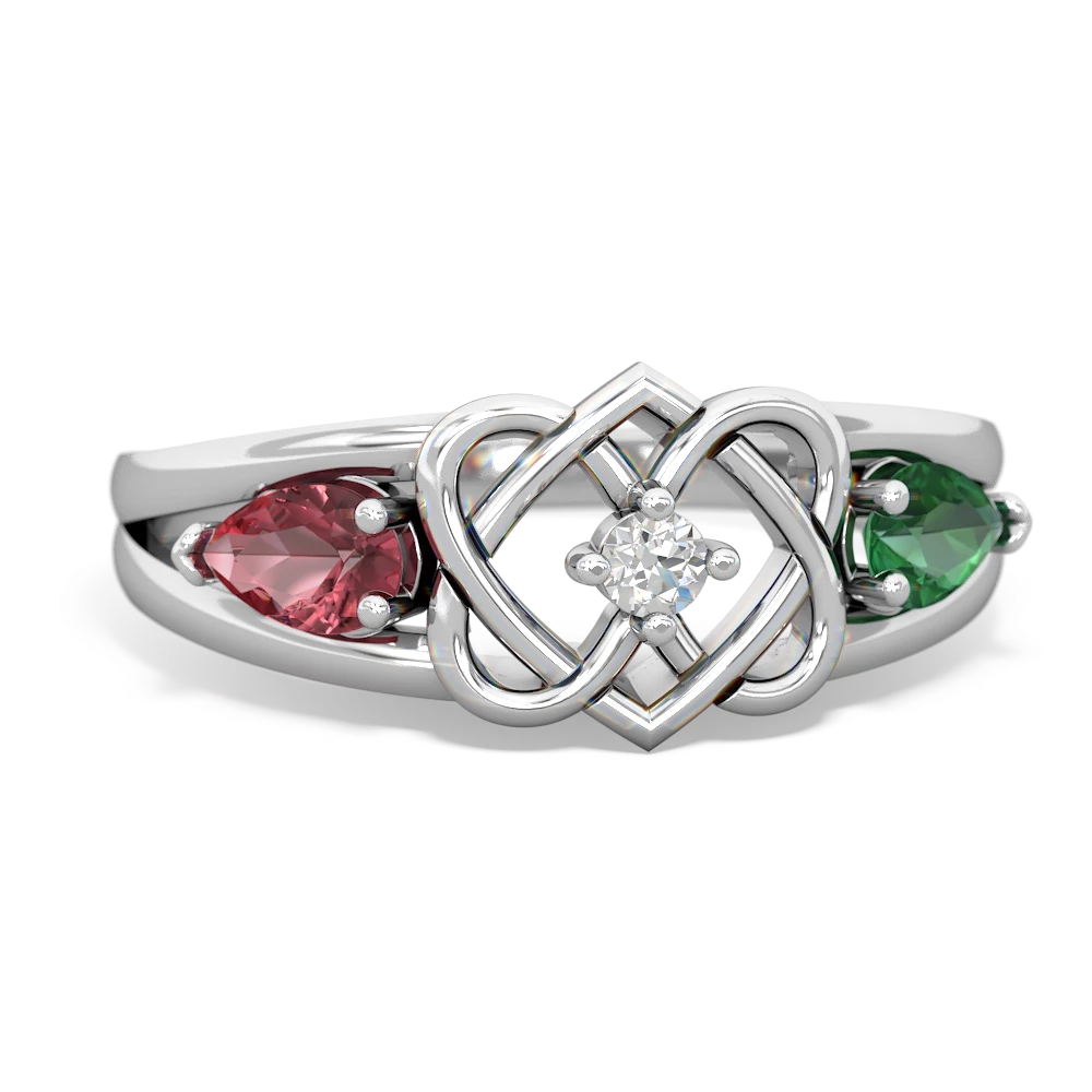 Pink Tourmaline Hearts Intertwined 14K White Gold ring R5880