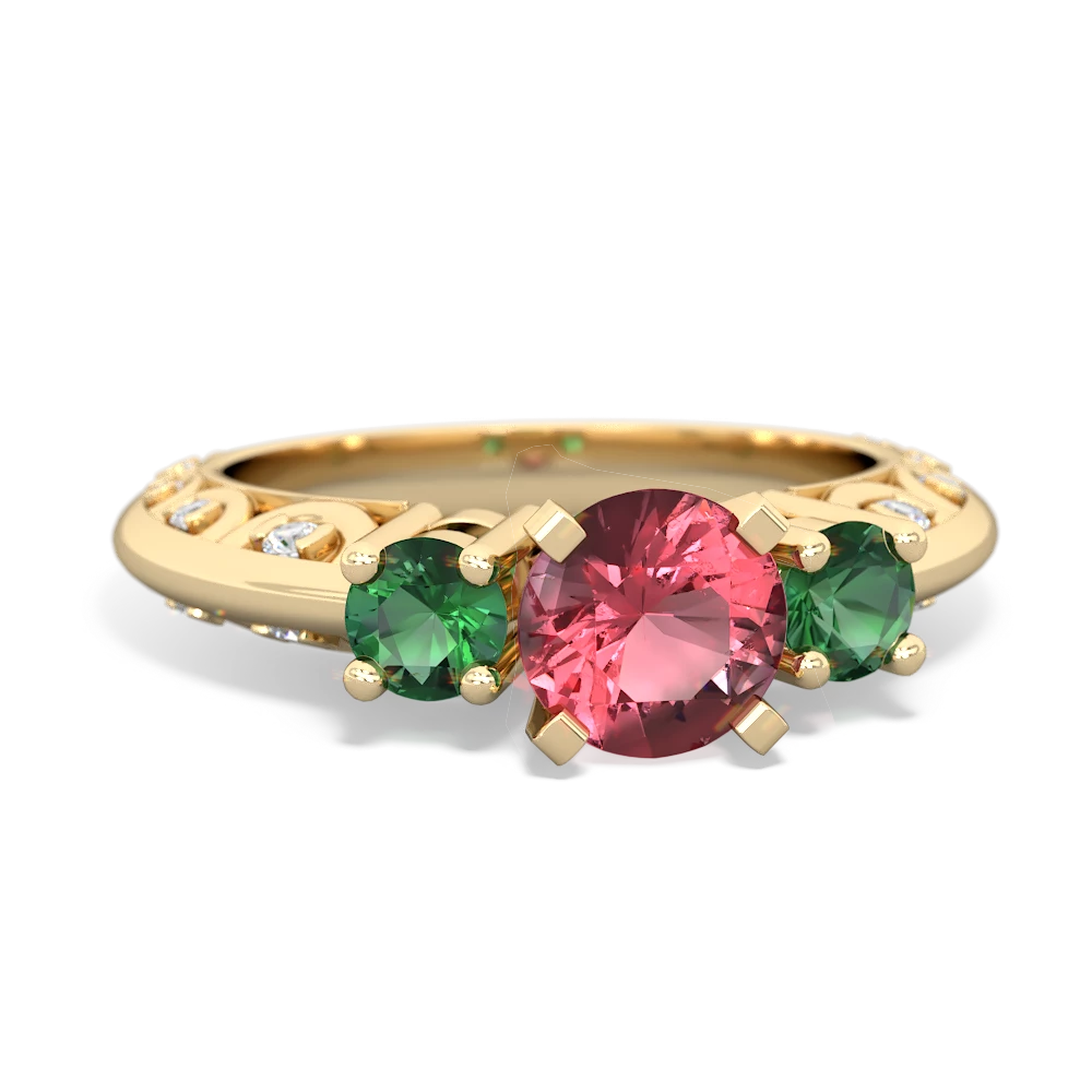 Pink Tourmaline Art Deco Eternal Embrace Engagement 14K Yellow Gold ring C2003