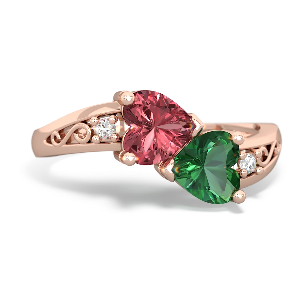 Pink Tourmaline Snuggling Hearts 14K Rose Gold ring R2178