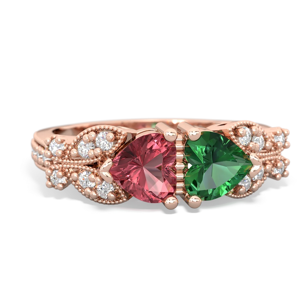 Pink Tourmaline Diamond Butterflies 14K Rose Gold ring R5601