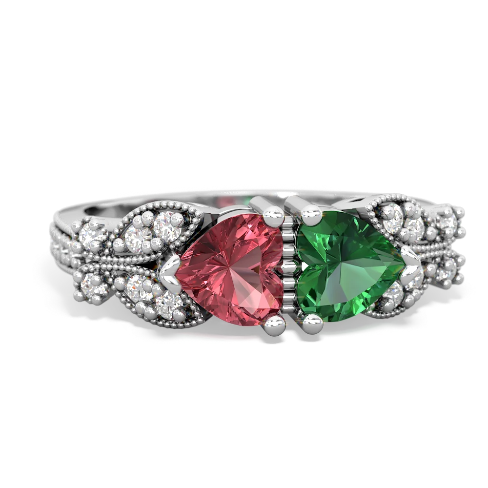 Pink Tourmaline Diamond Butterflies 14K White Gold ring R5601