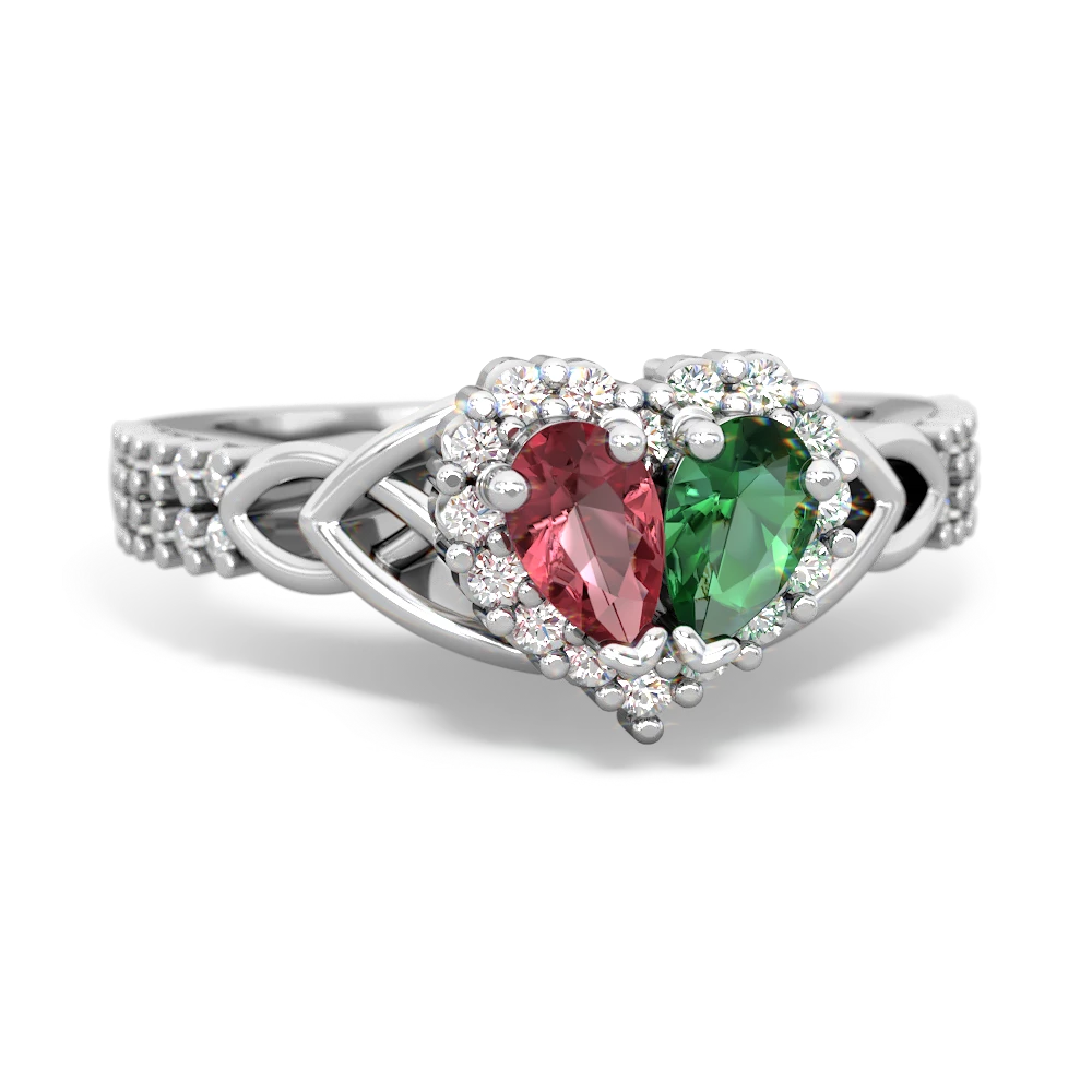 Pink Tourmaline Celtic Knot Two Hearts As One 14K White Gold ring R2644HRT