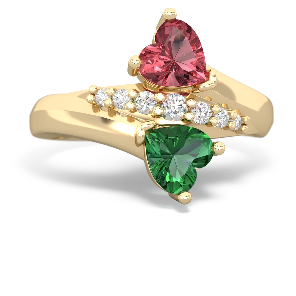 Pink Tourmaline Heart To Heart 14K Yellow Gold ring R2064