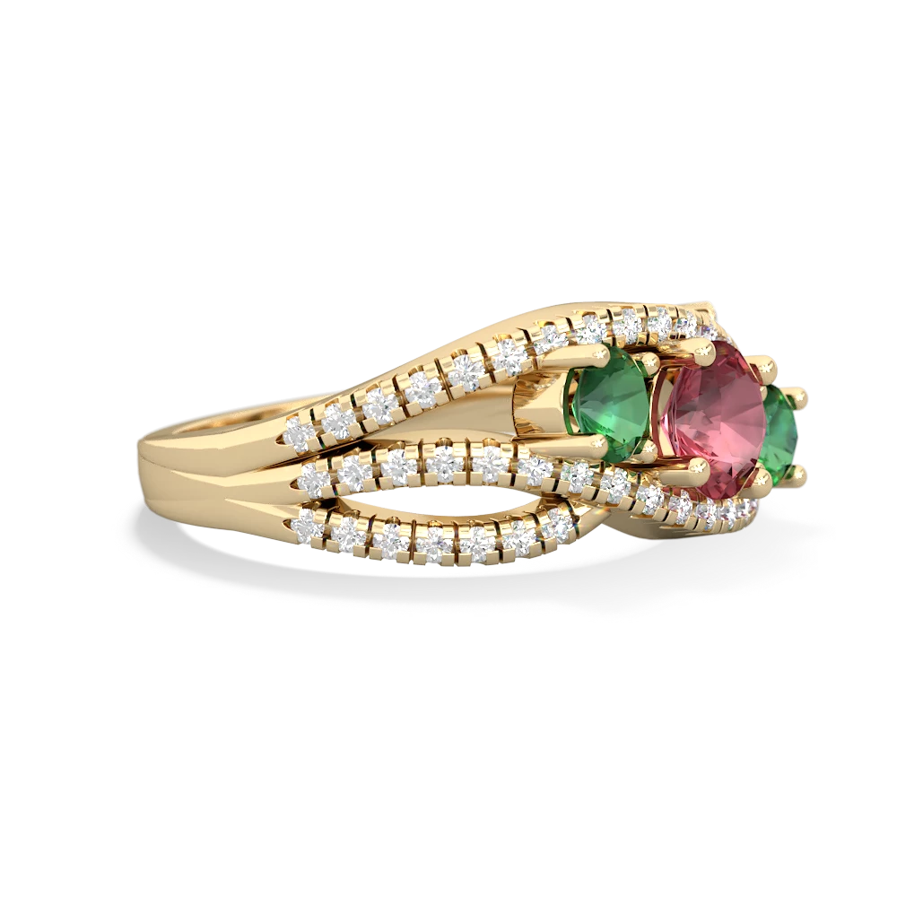 Pink Tourmaline Three Stone Aurora 14K Yellow Gold ring R3080