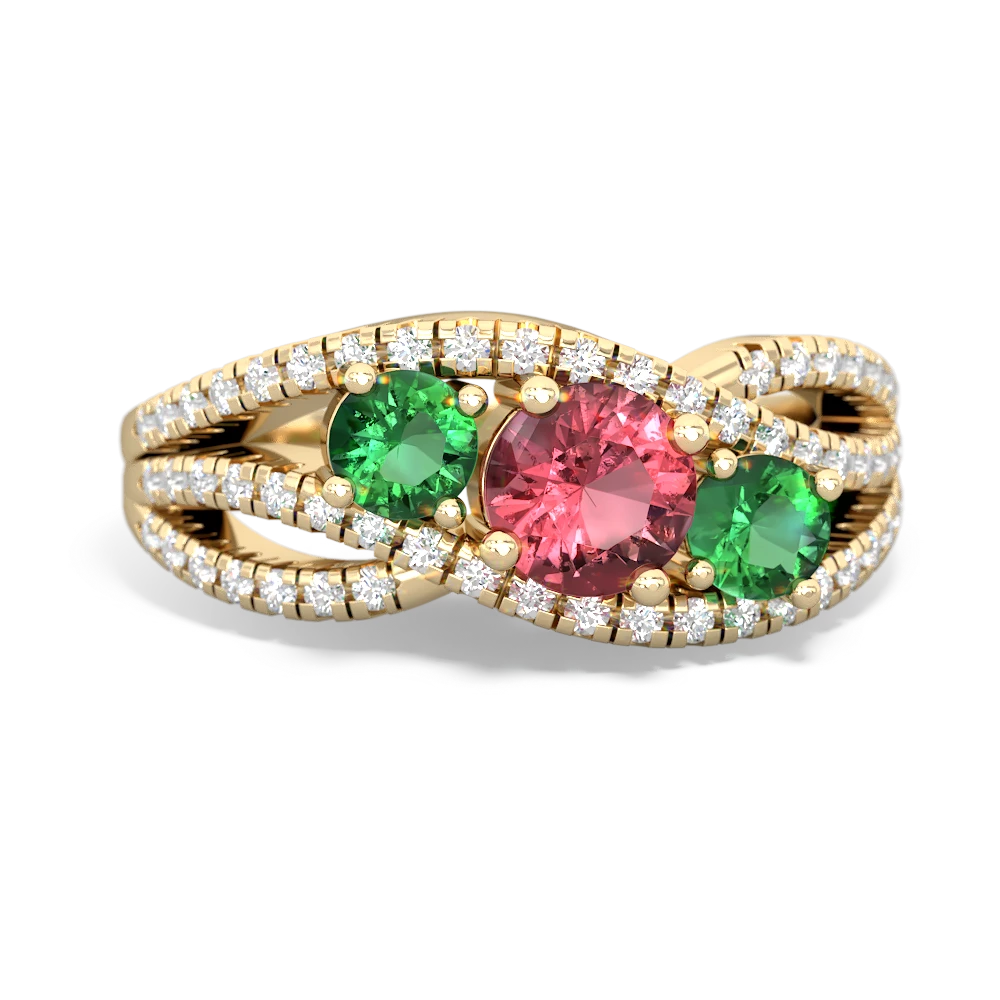 Pink Tourmaline Three Stone Aurora 14K Yellow Gold ring R3080