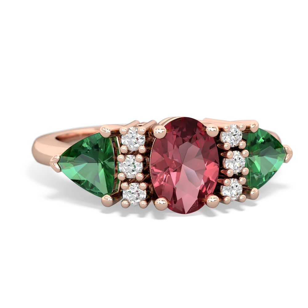 Pink Tourmaline Antique Style Three Stone 14K Rose Gold ring R2186