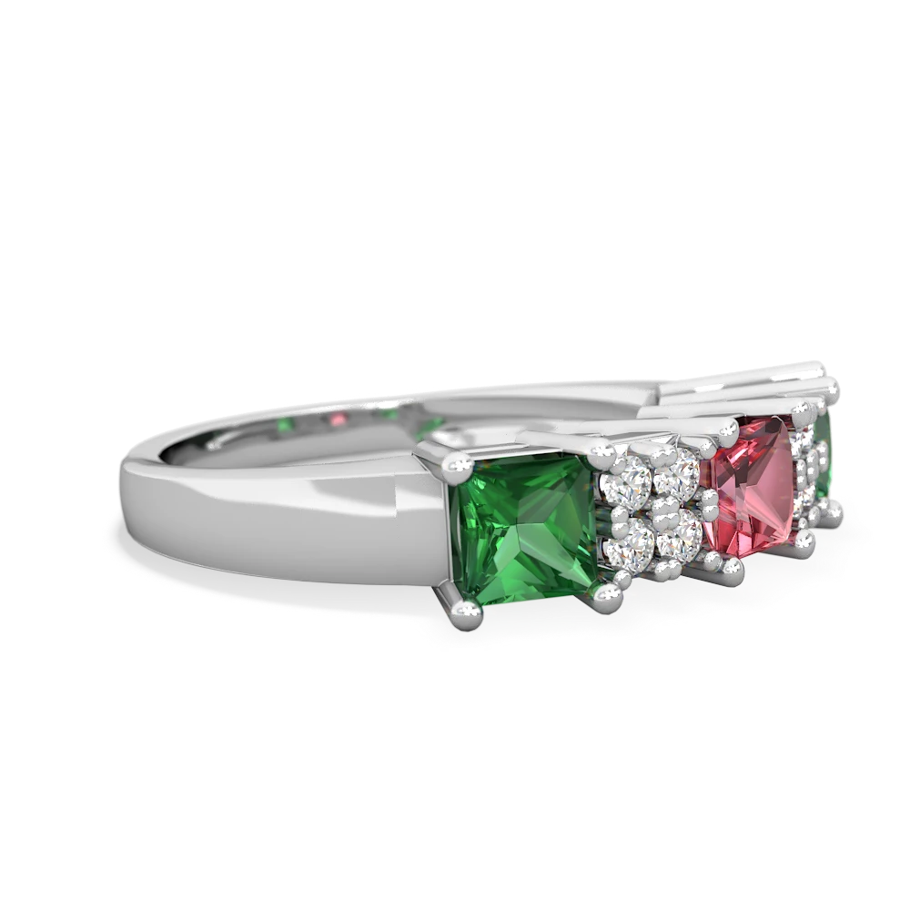 Pink Tourmaline Three Stone Diamond Cluster 14K White Gold ring R2592