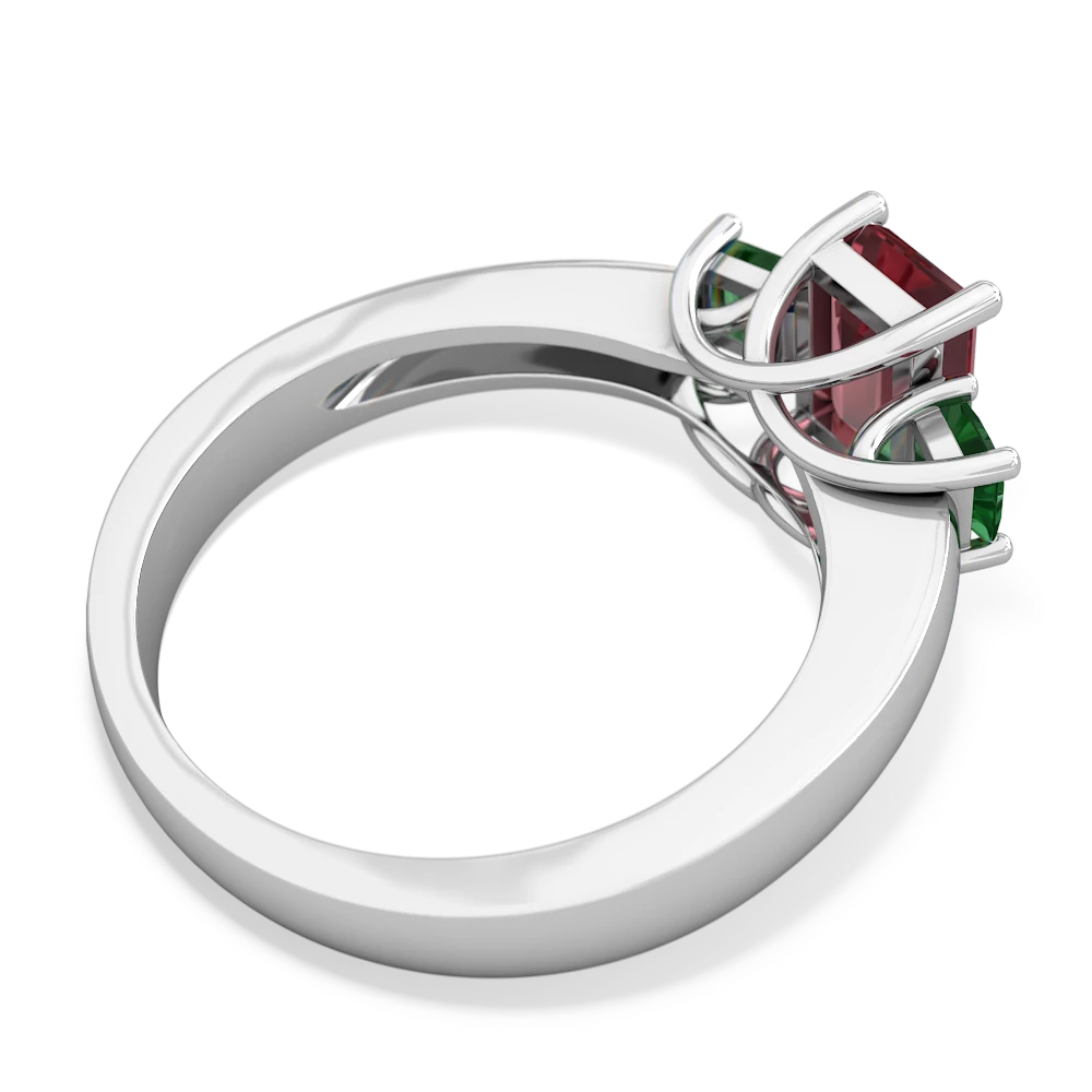 Pink Tourmaline Three Stone Emerald-Cut Trellis 14K White Gold ring R4021