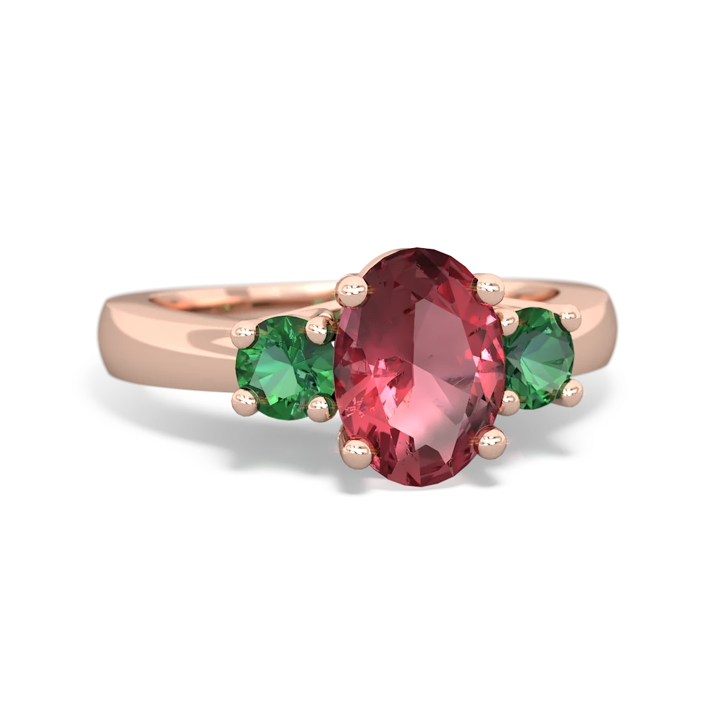 Pink Tourmaline Three Stone Oval Trellis 14K Rose Gold ring R4024