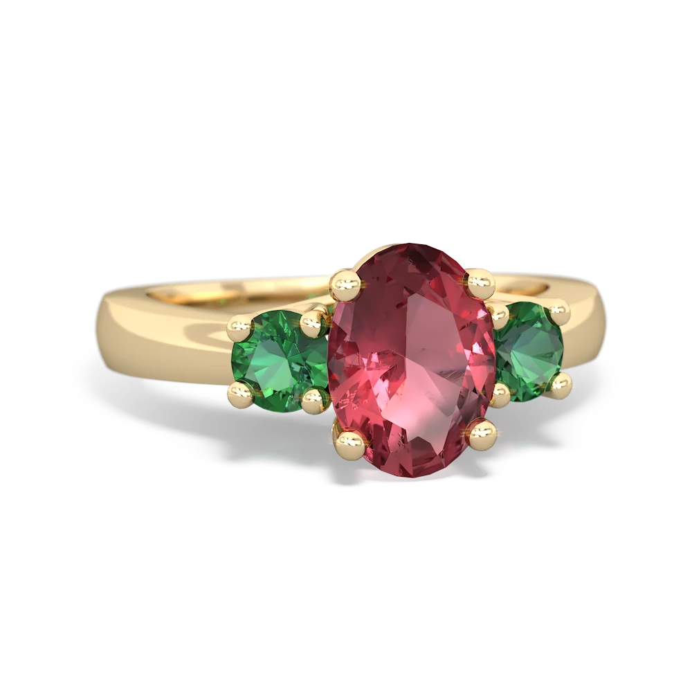 Pink Tourmaline Three Stone Oval Trellis 14K Yellow Gold ring R4024