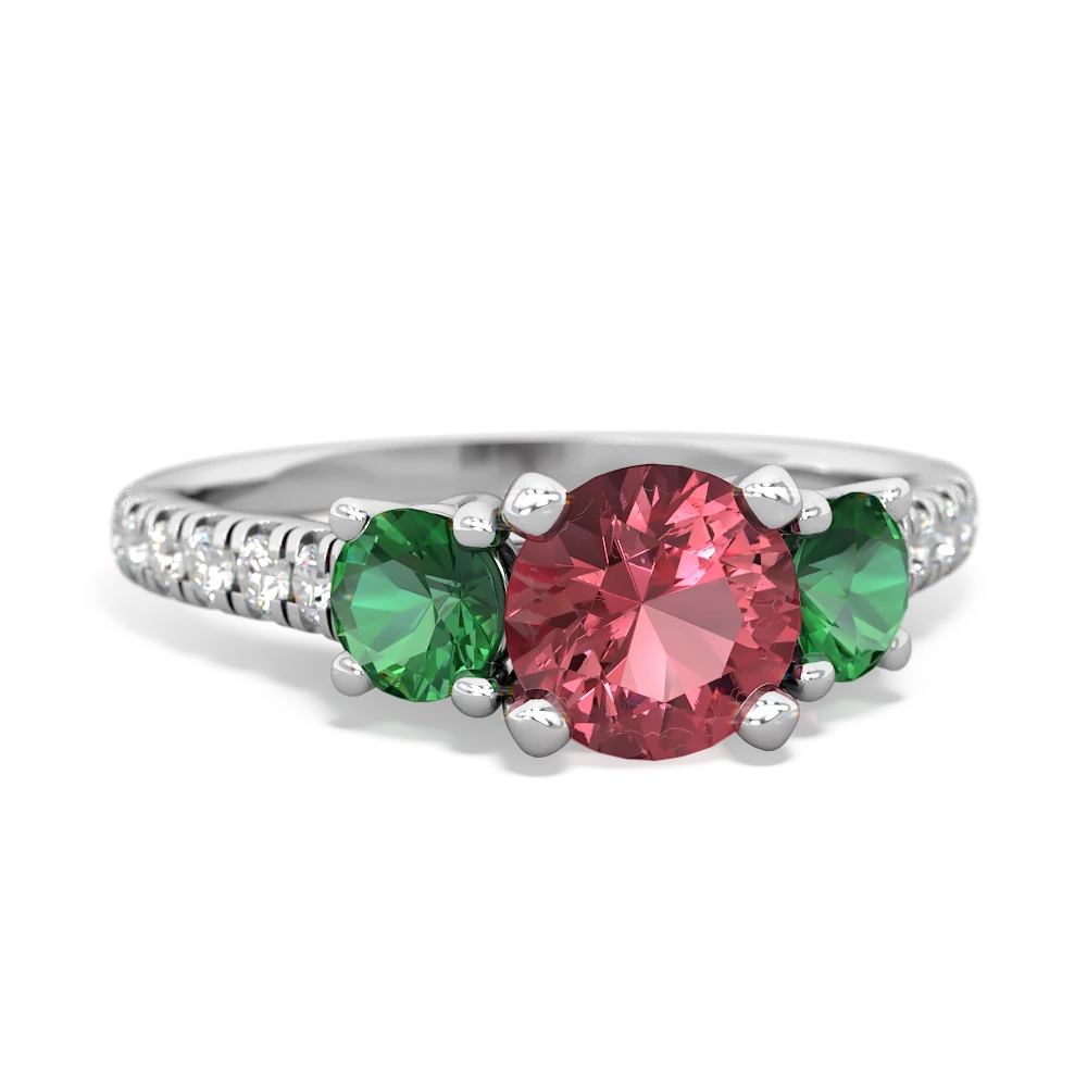 Pink Tourmaline Pave Trellis 14K White Gold ring R5500