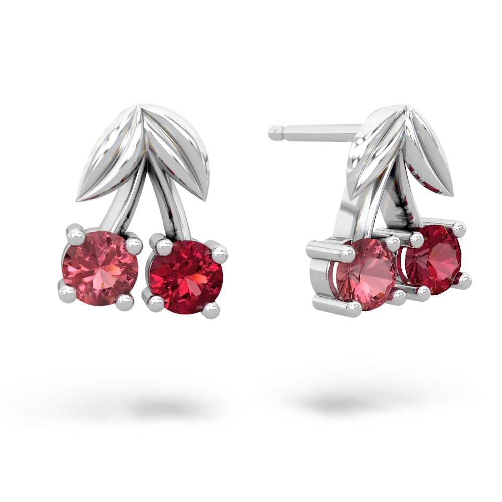 Pink Tourmaline Sweet Cherries 14K White Gold earrings E7001