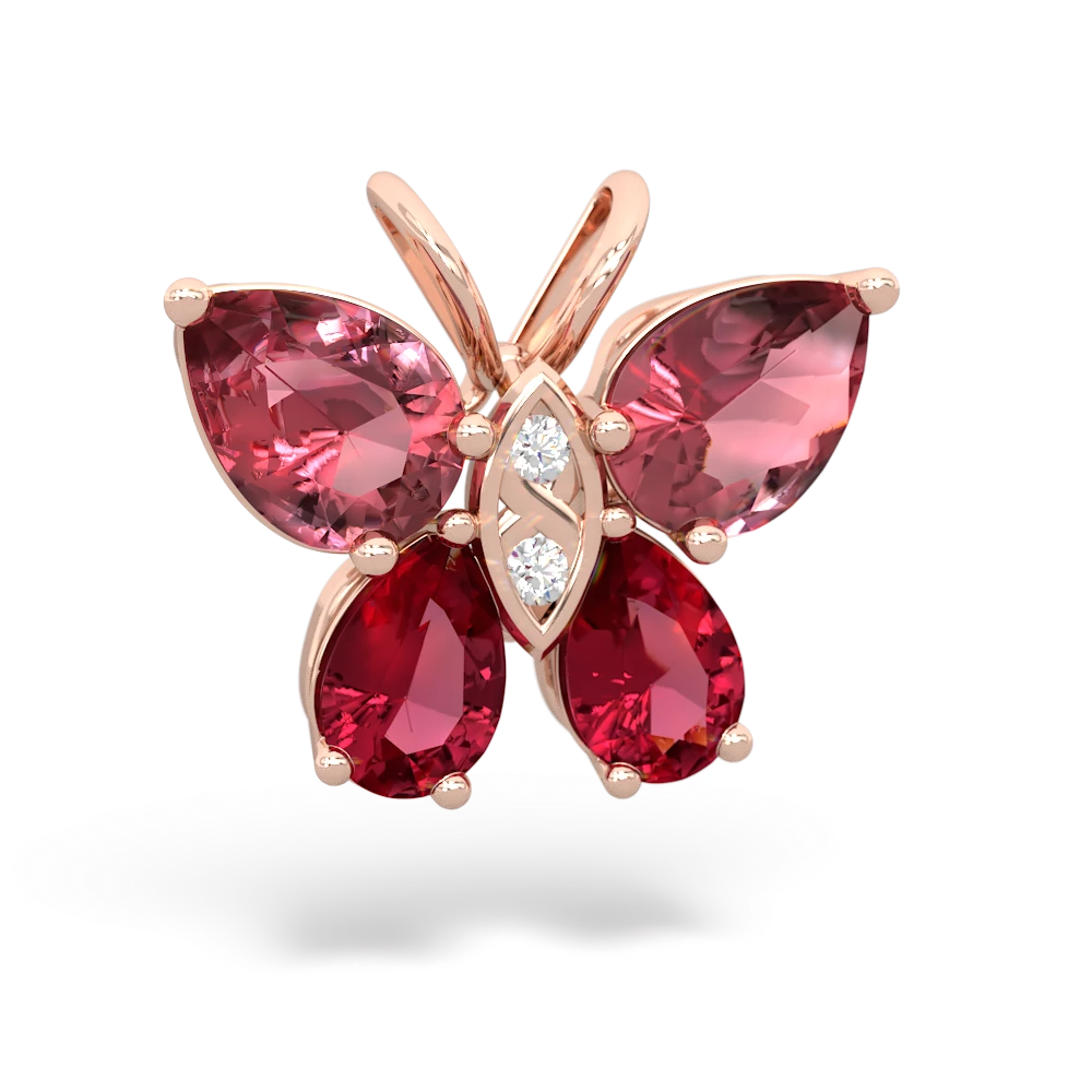 Pink Tourmaline Butterfly 14K Rose Gold pendant P2215