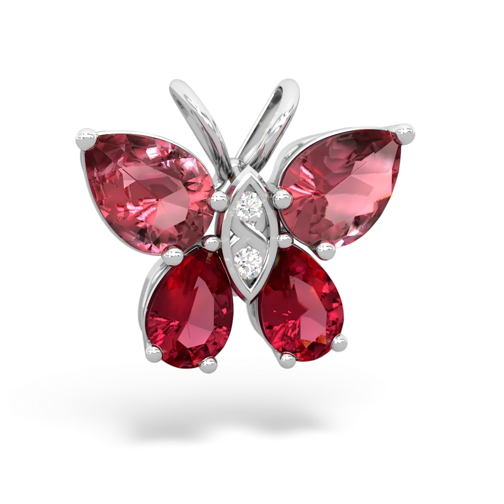 Pink Tourmaline Butterfly 14K White Gold pendant P2215