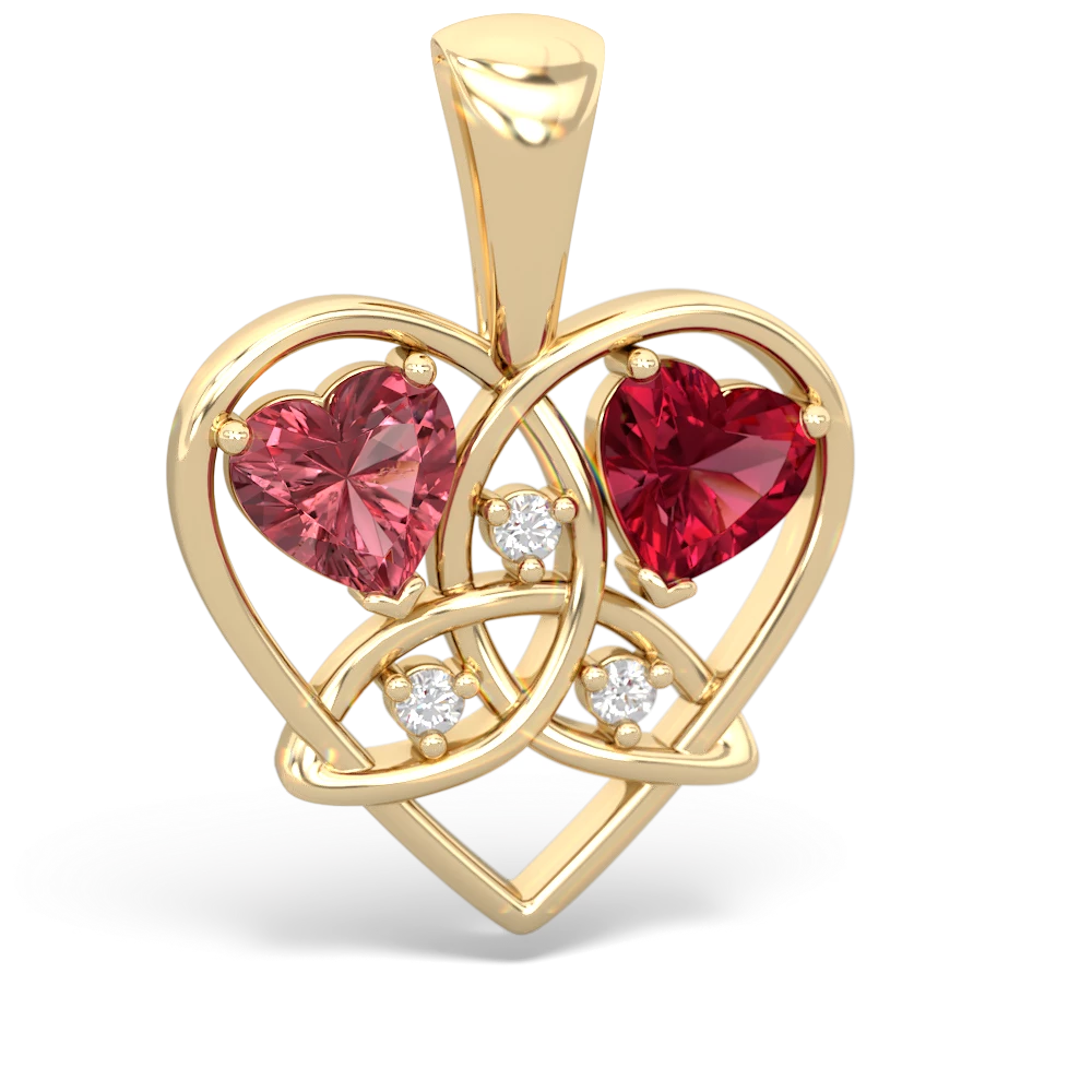 Pink Tourmaline Celtic Trinity Heart 14K Yellow Gold pendant P5331