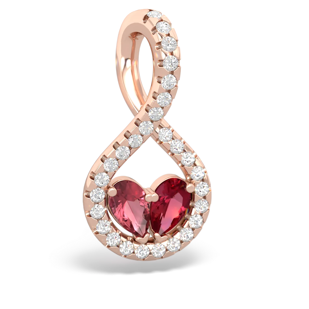 Pink Tourmaline Pave Twist 'One Heart' 14K Rose Gold pendant P5360