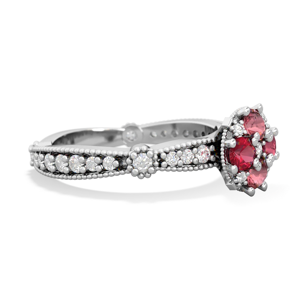 Pink Tourmaline Sparkling Tiara Cluster 14K White Gold ring R26293RD