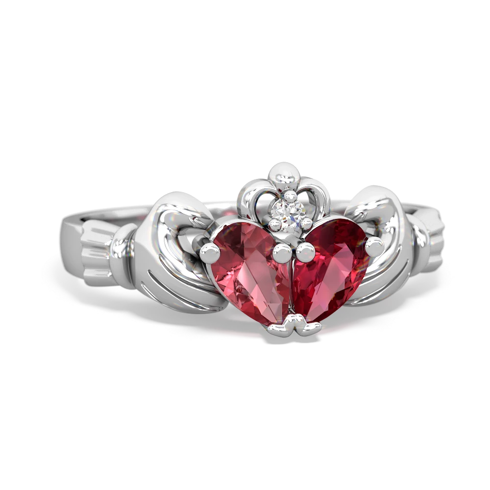 Pink Tourmaline 'Our Heart' Claddagh 14K White Gold ring R2388