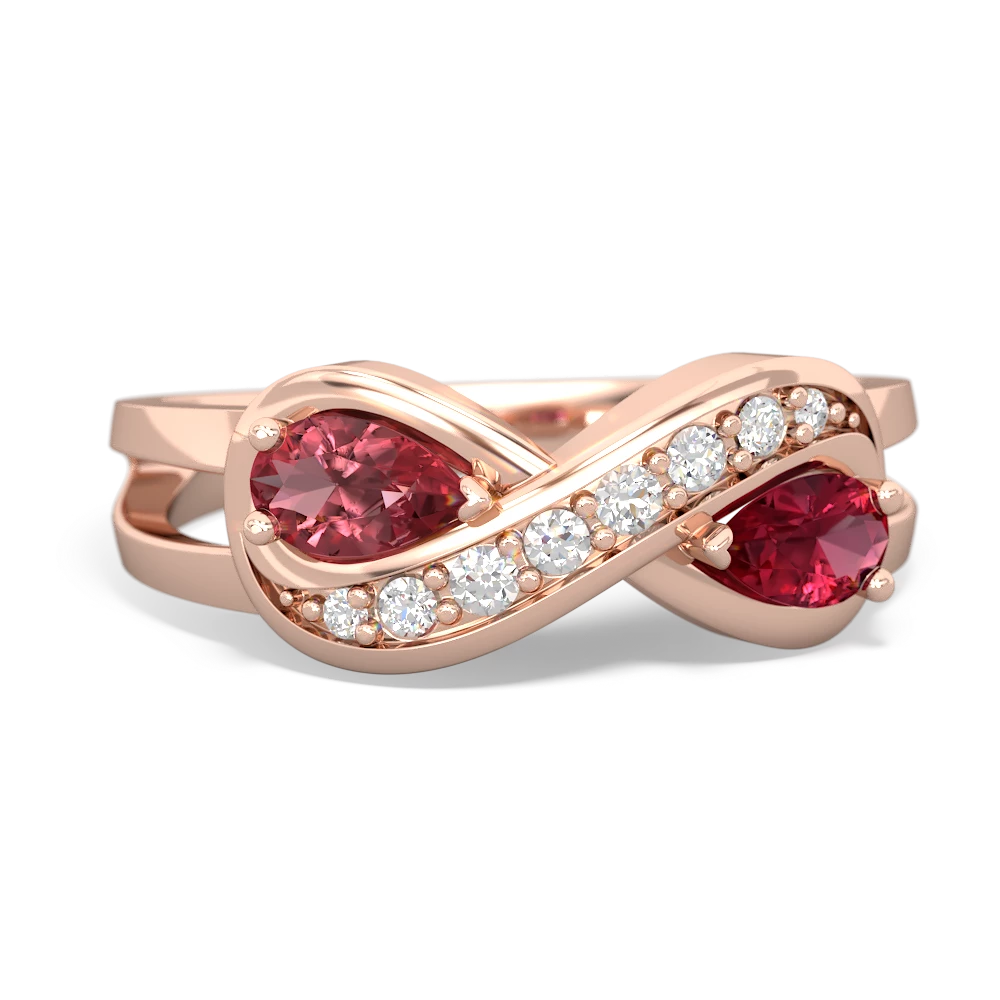 Pink Tourmaline Diamond Infinity 14K Rose Gold ring R5390