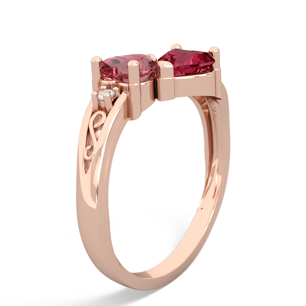 Pink Tourmaline Snuggling Hearts 14K Rose Gold ring R2178