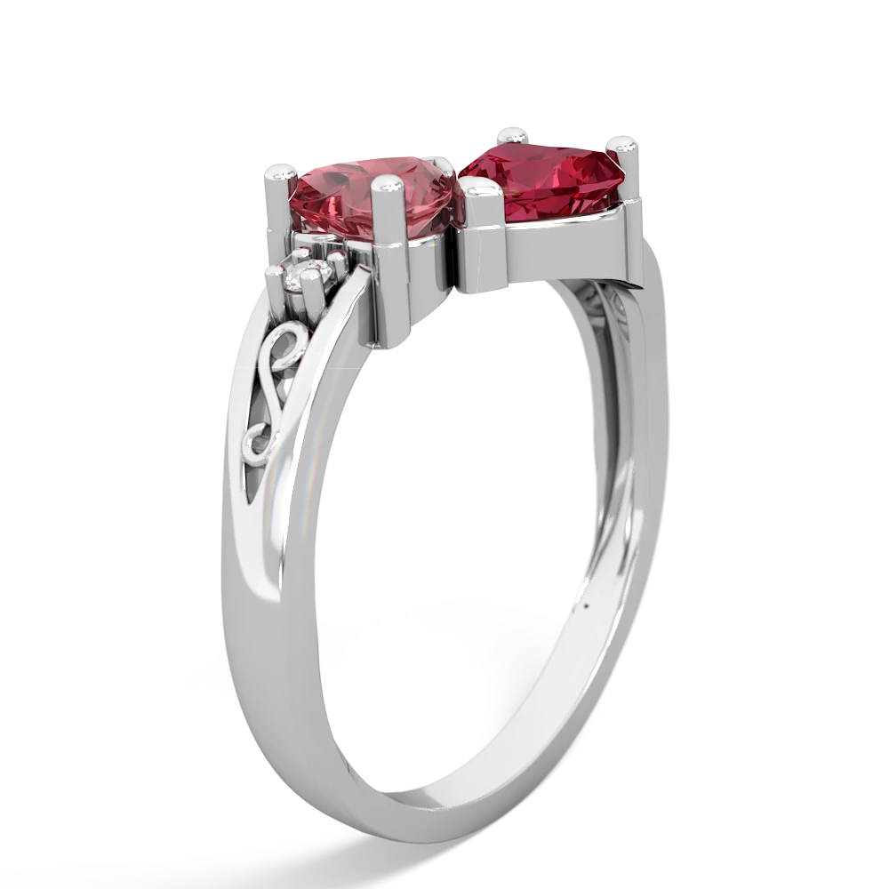 Pink Tourmaline Snuggling Hearts 14K White Gold ring R2178