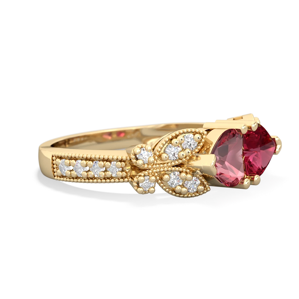 Pink Tourmaline Diamond Butterflies 14K Yellow Gold ring R5601