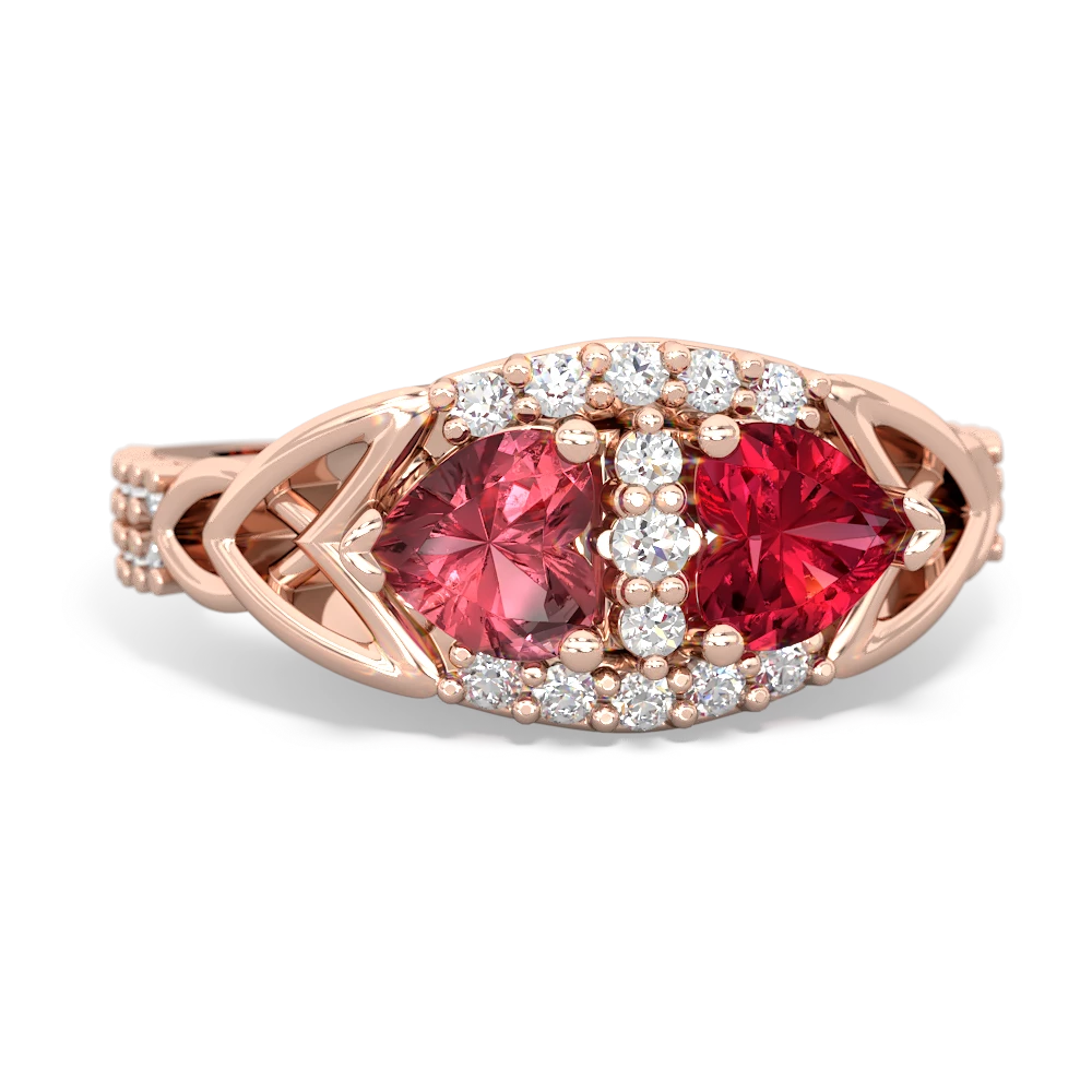 Pink Tourmaline Sparkling Celtic Knot 14K Rose Gold ring R2645