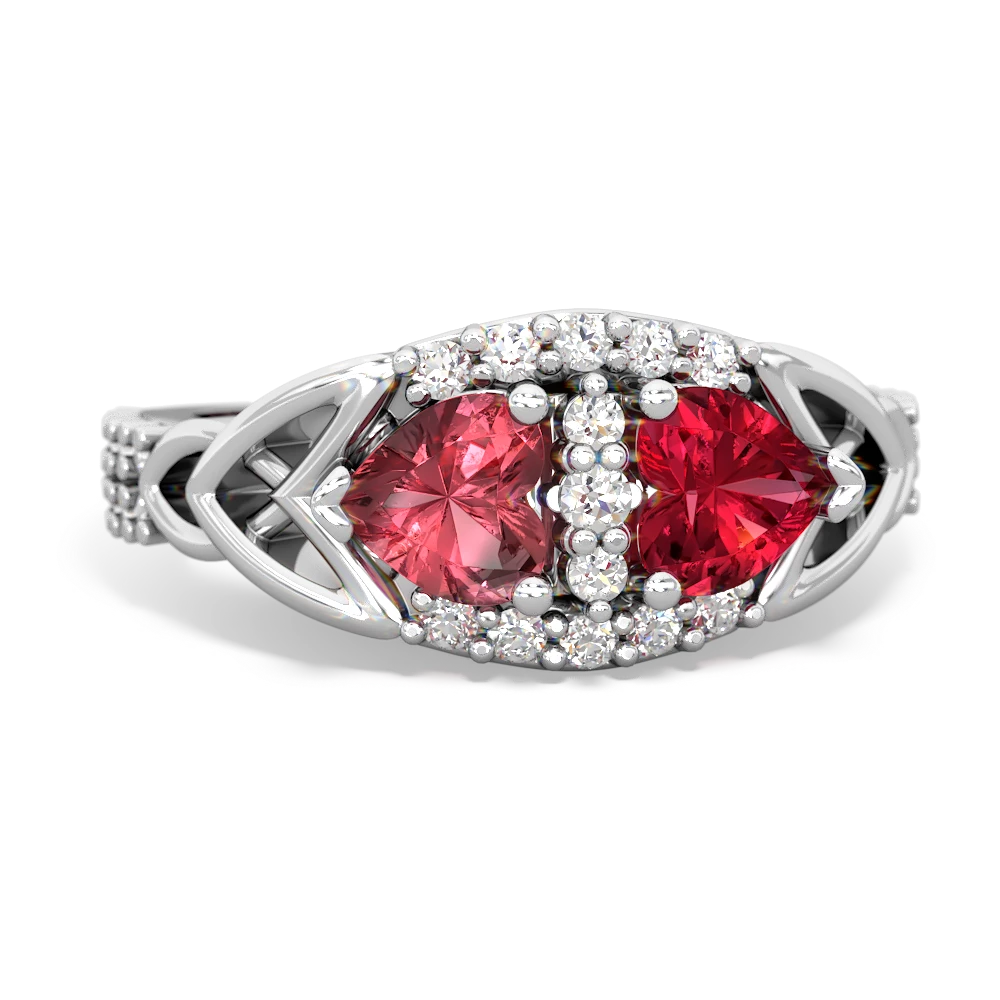 Pink Tourmaline Sparkling Celtic Knot 14K White Gold ring R2645