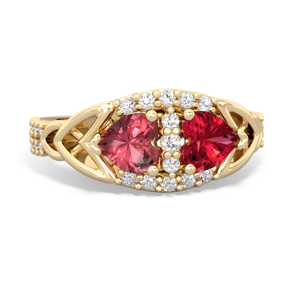 Pink Tourmaline Sparkling Celtic Knot 14K Yellow Gold ring R2645