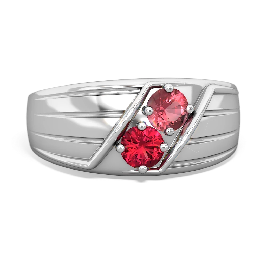 Pink Tourmaline Men's Streamline 14K White Gold ring R0460