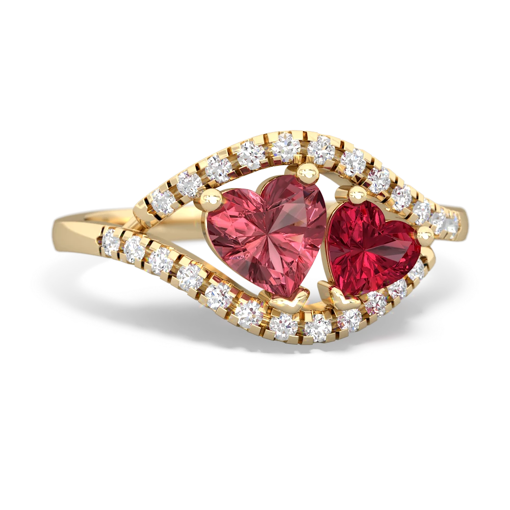 Pink Tourmaline Mother And Child 14K Yellow Gold ring R3010