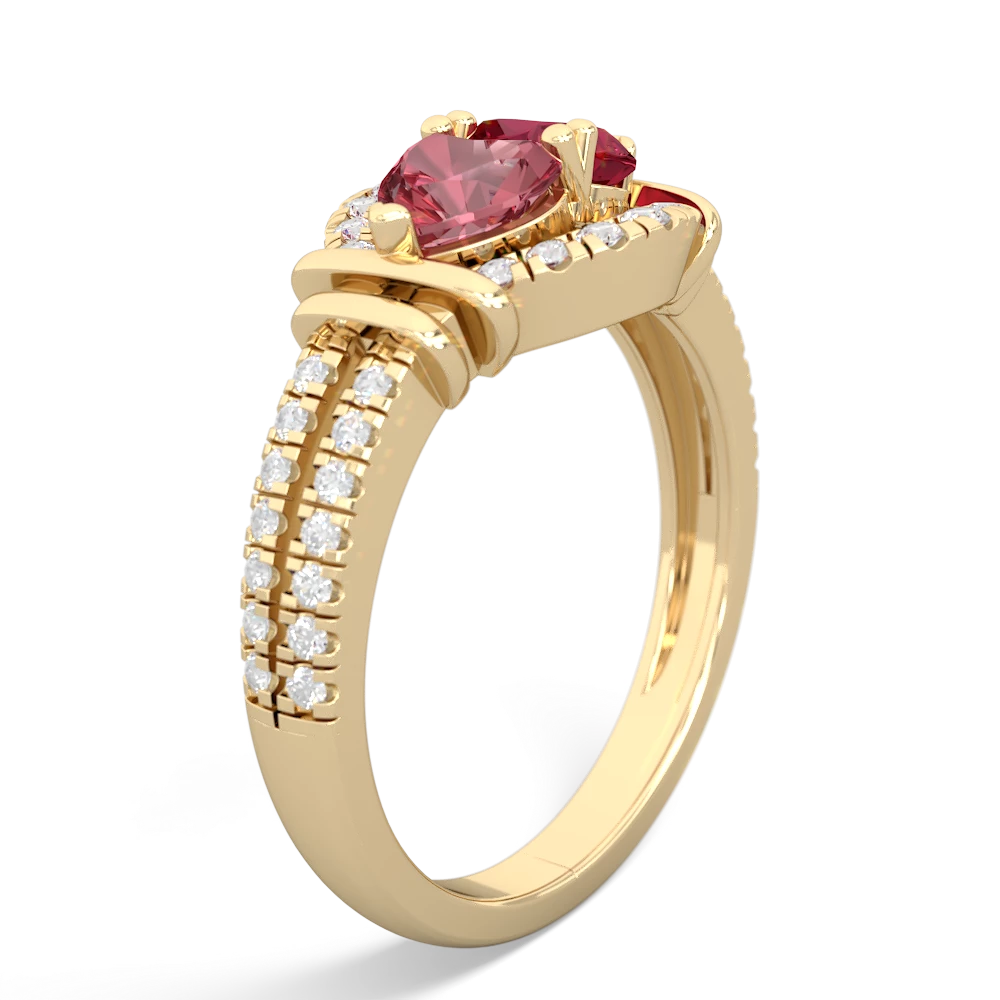 Pink Tourmaline Art-Deco Keepsake 14K Yellow Gold ring R5630