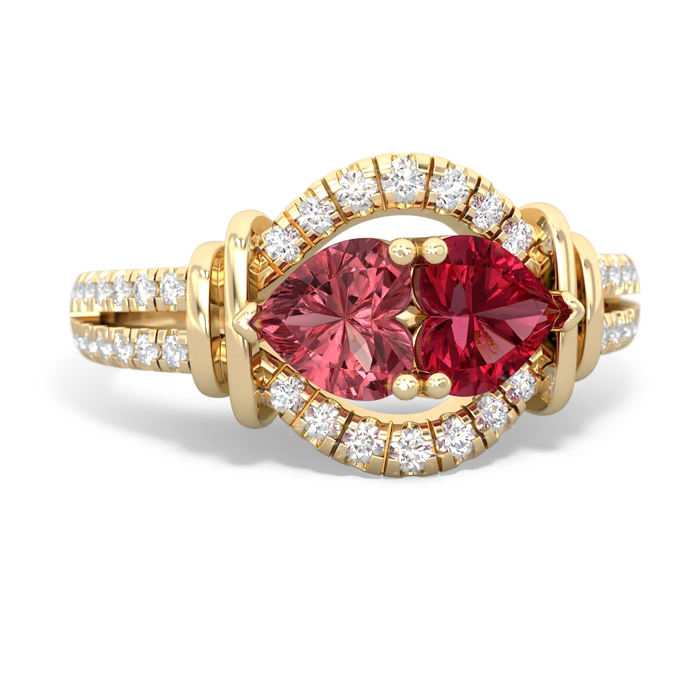 Pink Tourmaline Art-Deco Keepsake 14K Yellow Gold ring R5630