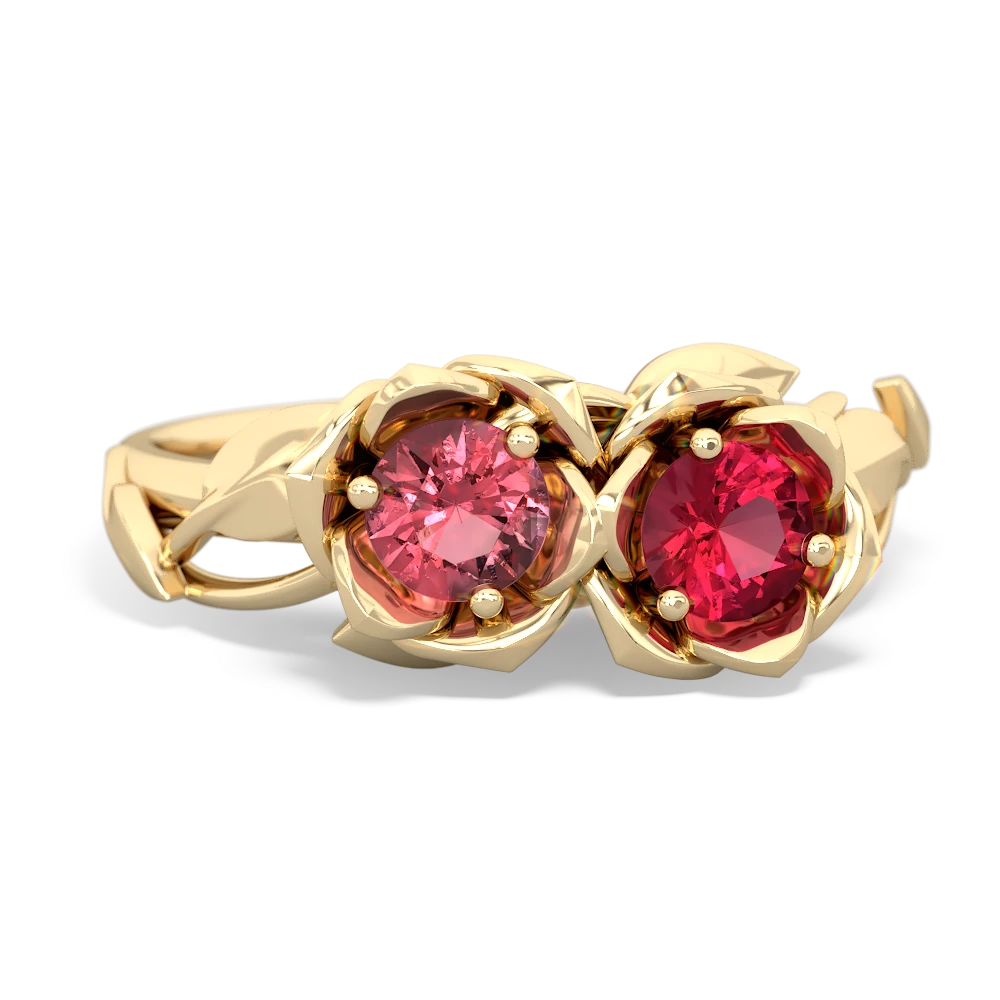 Pink Tourmaline Rose Garden 14K Yellow Gold ring R5510