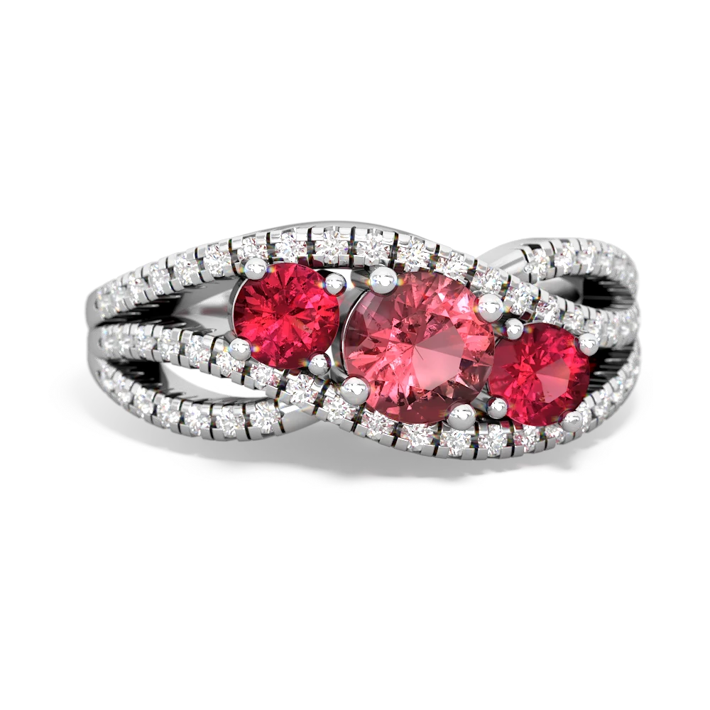 Pink Tourmaline Three Stone Aurora 14K White Gold ring R3080